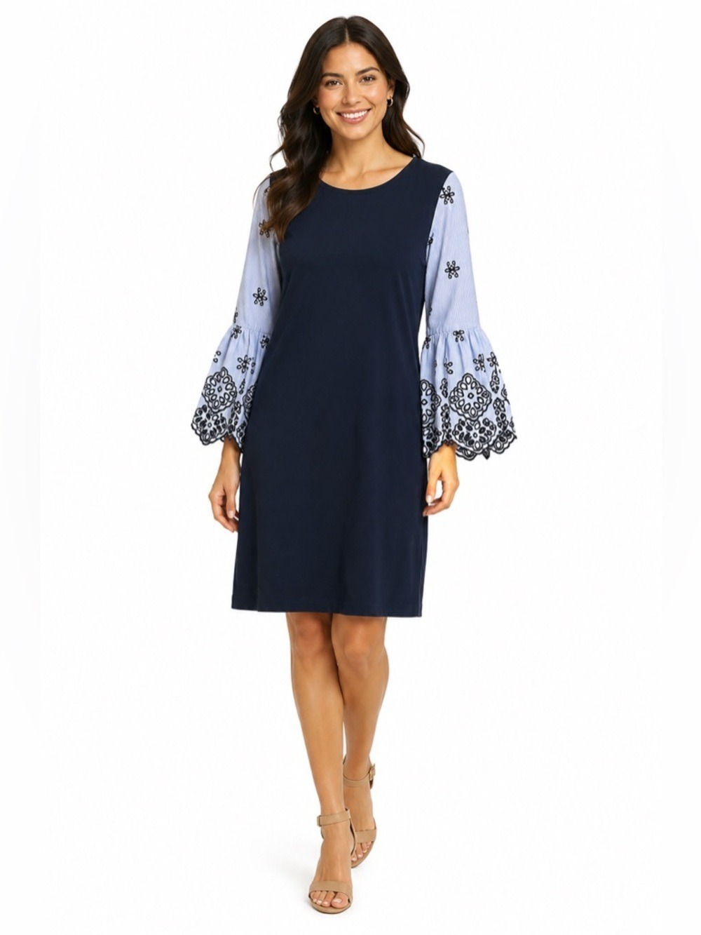 LOFT Ann Taylor Blue Embroidered Sheath Dress Size Small Women's